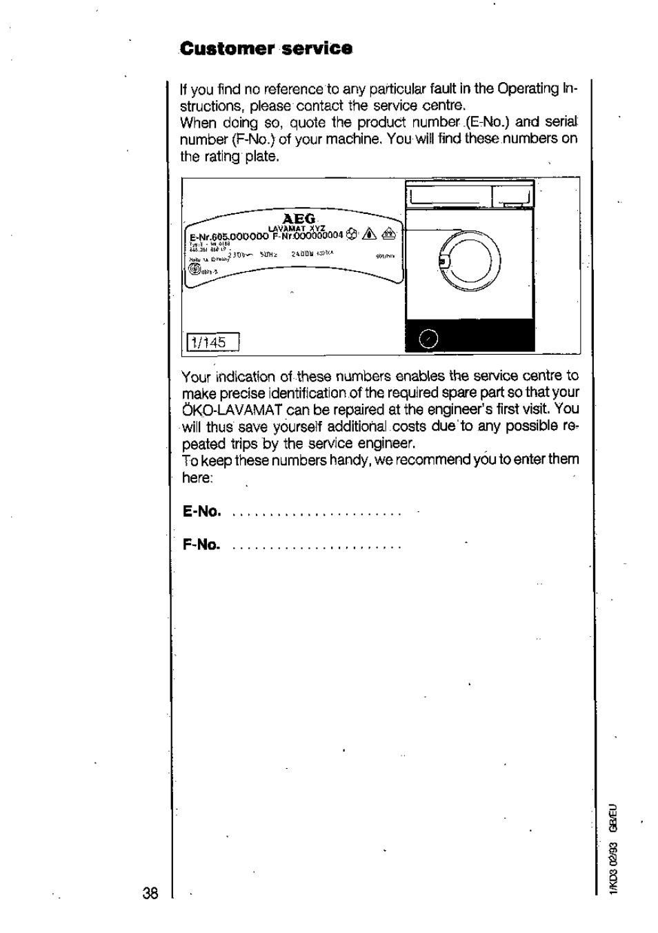 Customer service | AEG LAVAMAT 6450 User Manual | Page 38 / 40