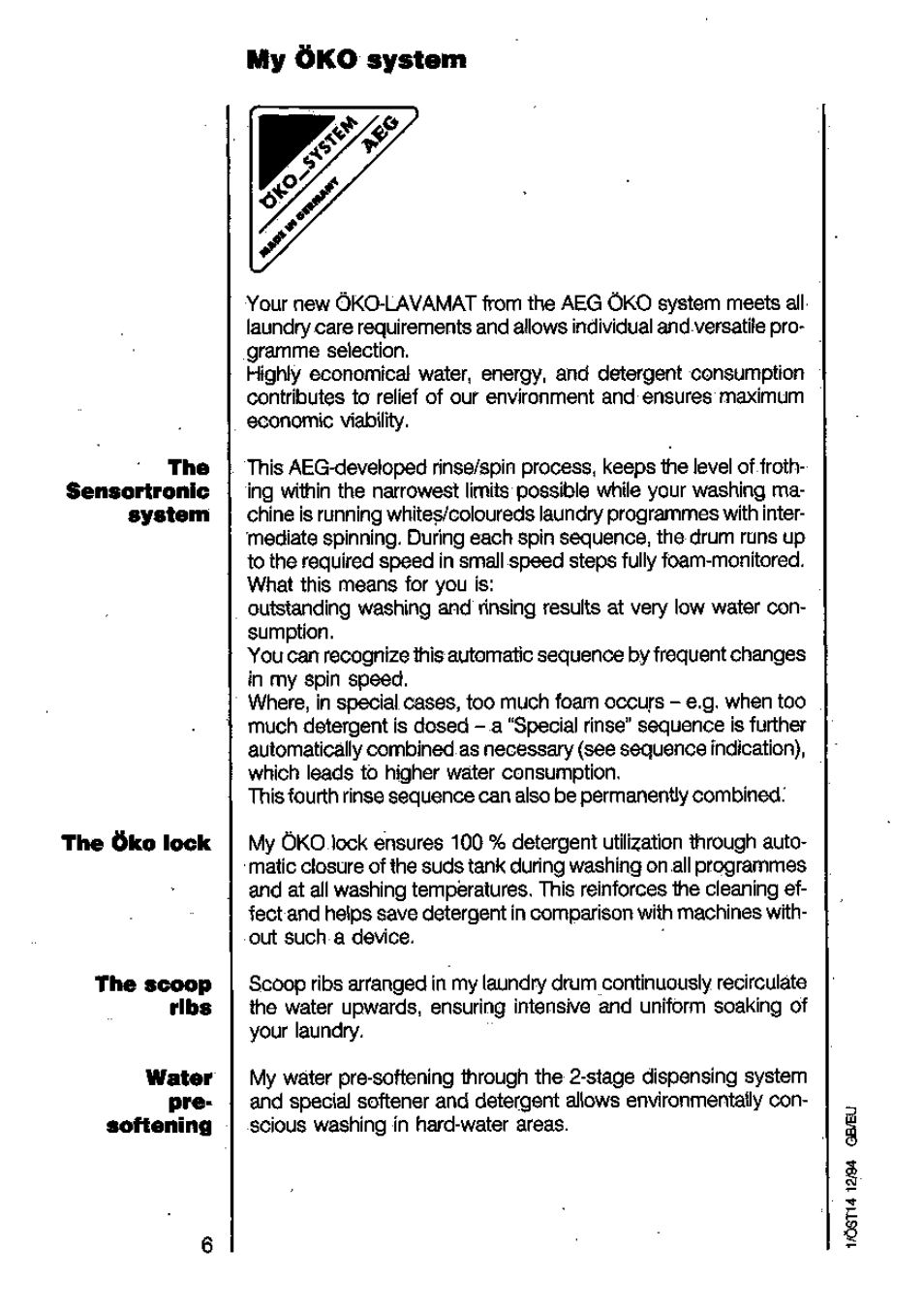 My öko system, The öko system | AEG LAVAMAT 6450 User Manual | Page 6 / 40