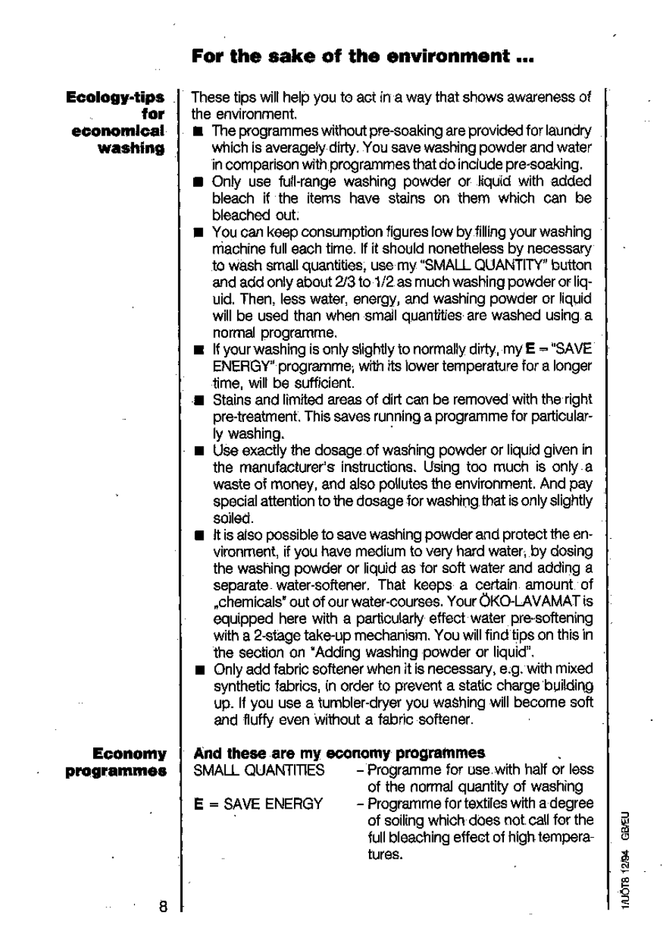 For the sake of the environment | AEG LAVAMAT 6450 User Manual | Page 8 / 40