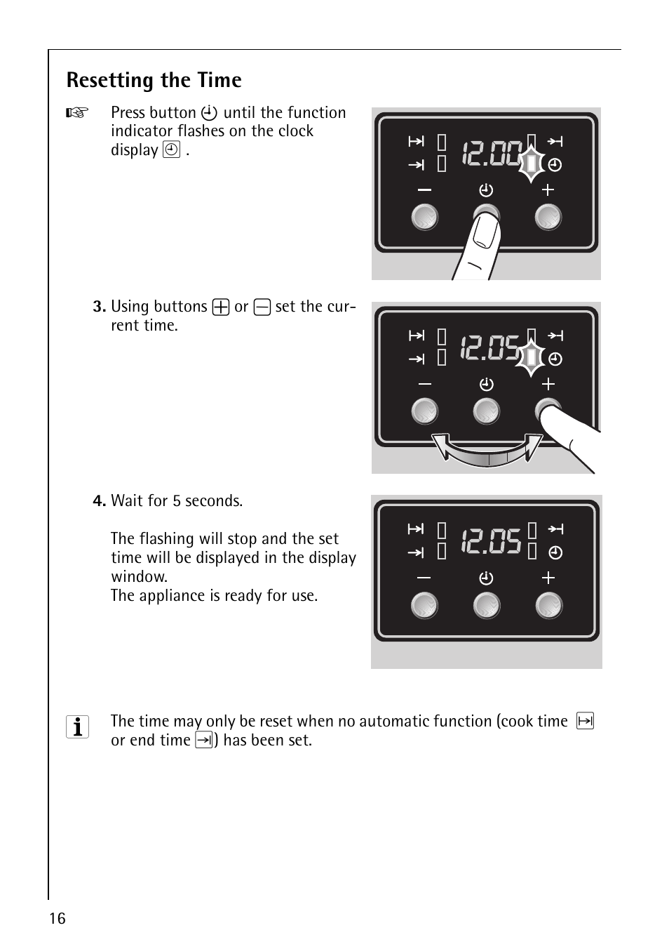 Resetting the time | AEG COMPETENCE E3100-1 User Manual | Page 16 / 52