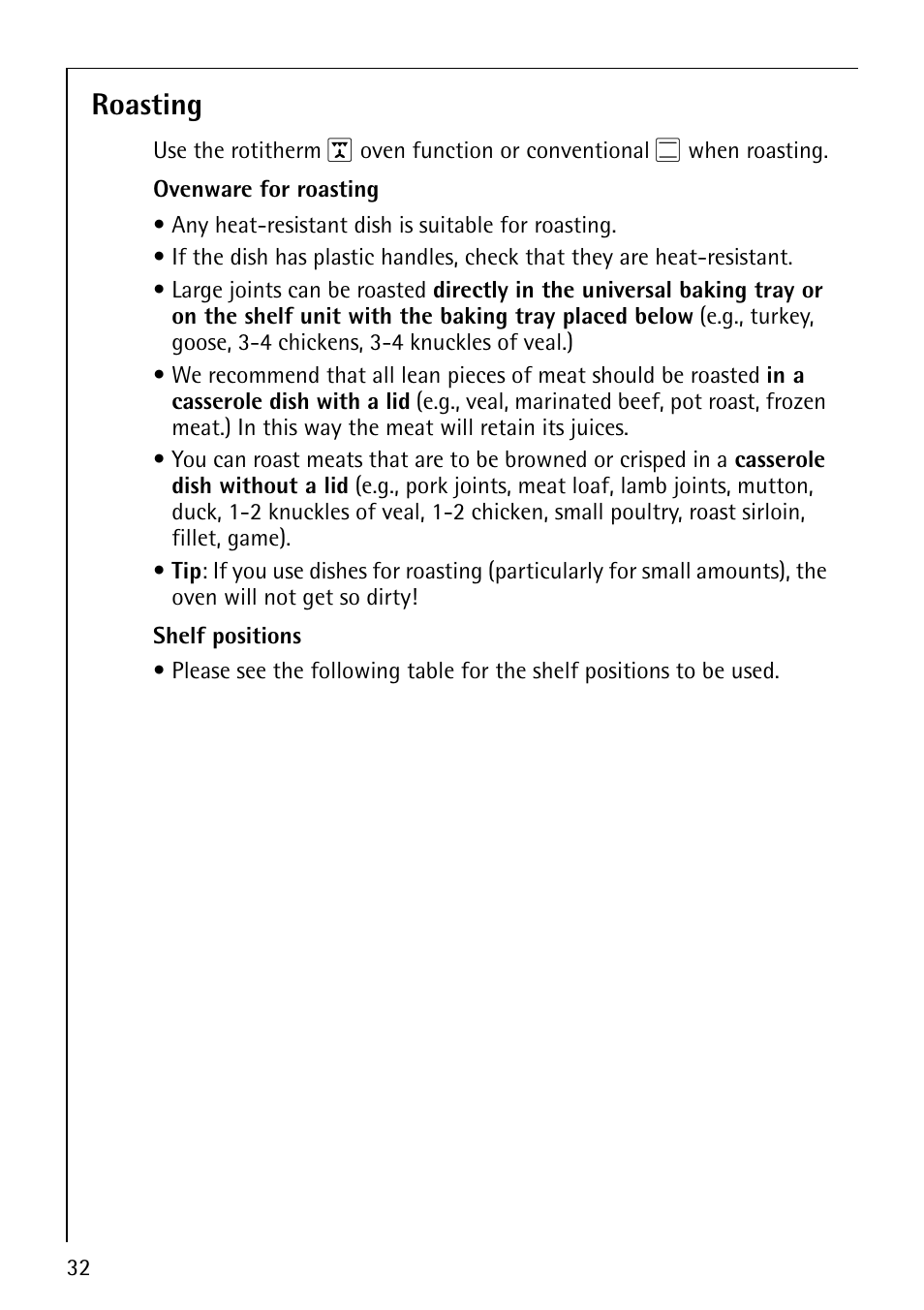 Roasting | AEG COMPETENCE E3100-1 User Manual | Page 32 / 52