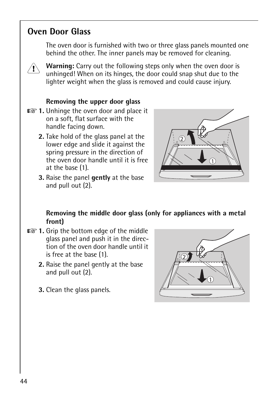 Oven door glass | AEG COMPETENCE E3100-1 User Manual | Page 44 / 52