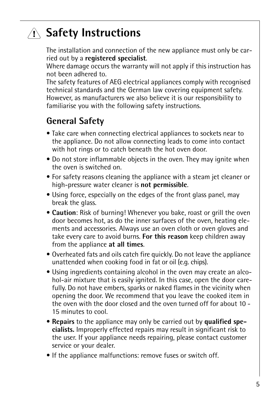 Safety instructions, General safety | AEG COMPETENCE E3100-1 User Manual | Page 5 / 52