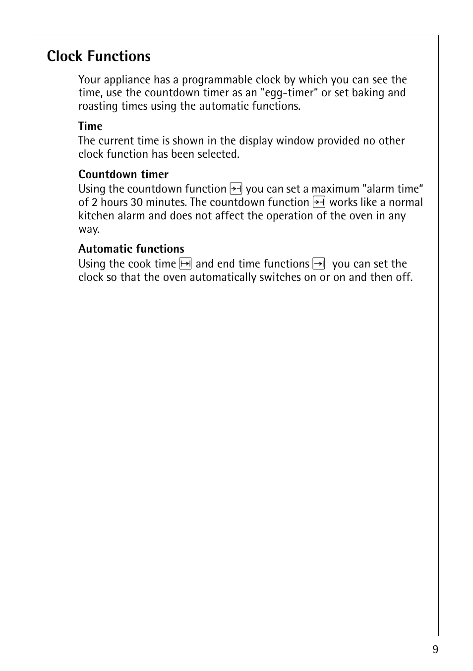 Clock functions | AEG COMPETENCE E3100-1 User Manual | Page 9 / 52