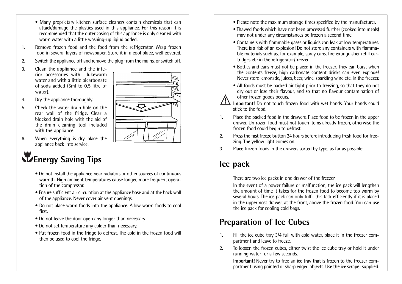 Ice pack, Preparation of ice cubes, Energy saving tips | AEG C 8 16 41 I User Manual | Page 11 / 12