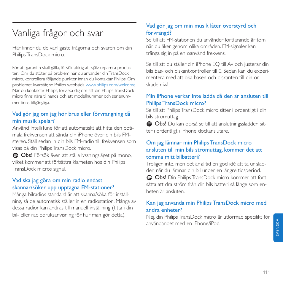 Vanliga frågor och svar | Philips TransDock micro User Manual | Page 111 / 212