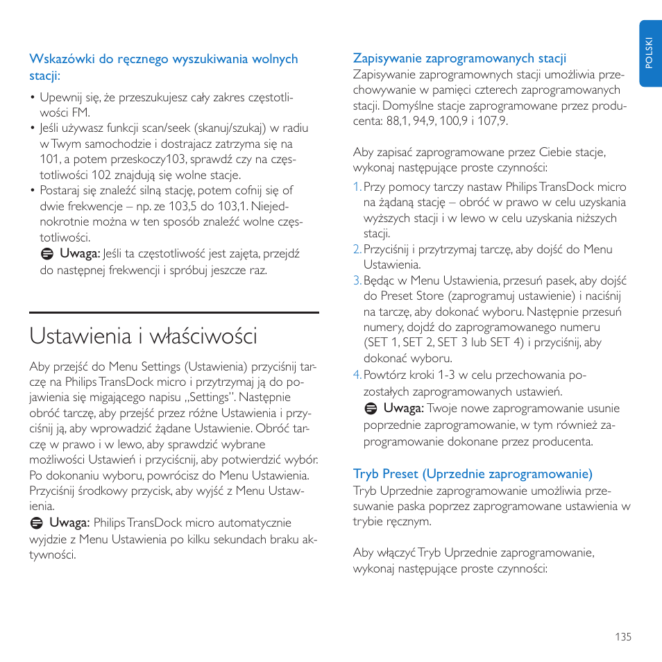 Ustawienia i właściwości | Philips TransDock micro User Manual | Page 135 / 212