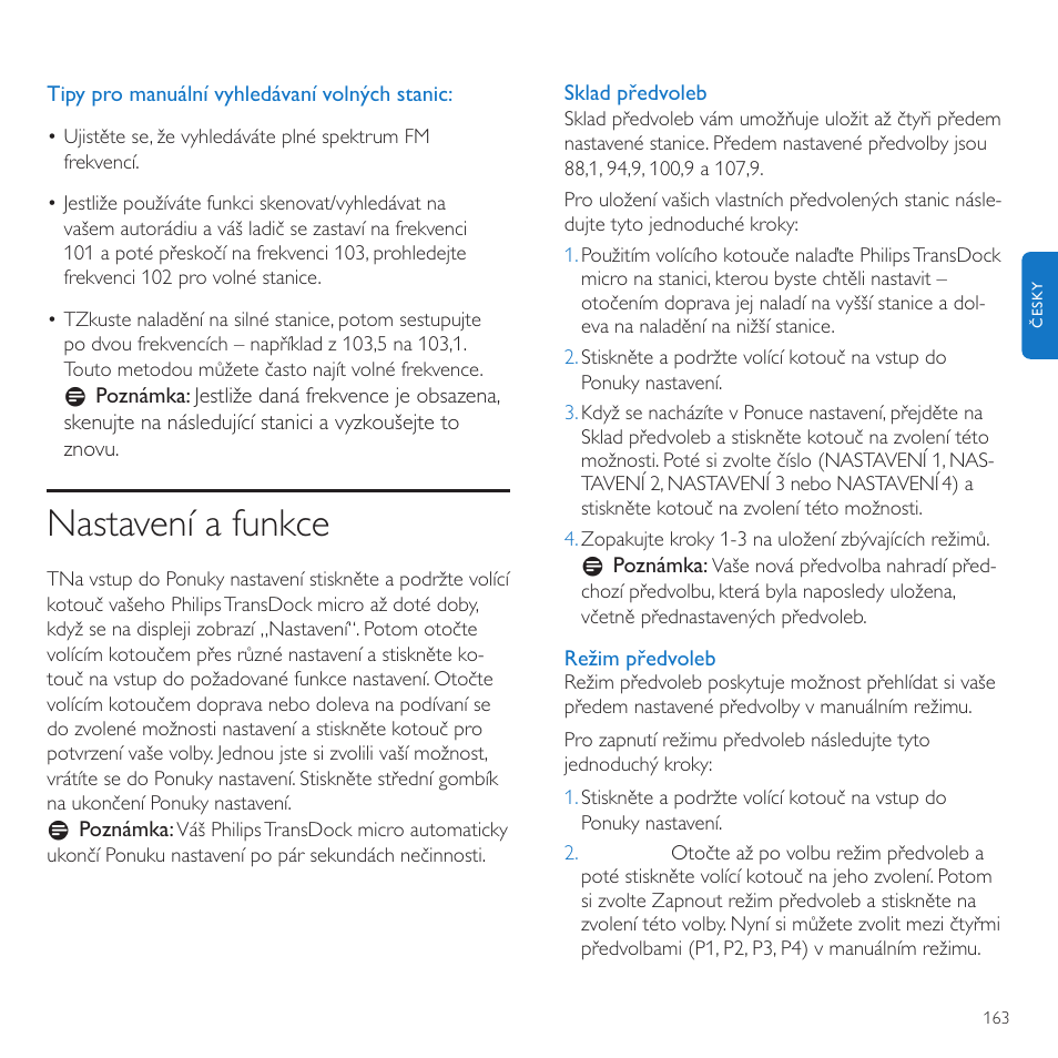 Nastavení a funkce | Philips TransDock micro User Manual | Page 163 / 212