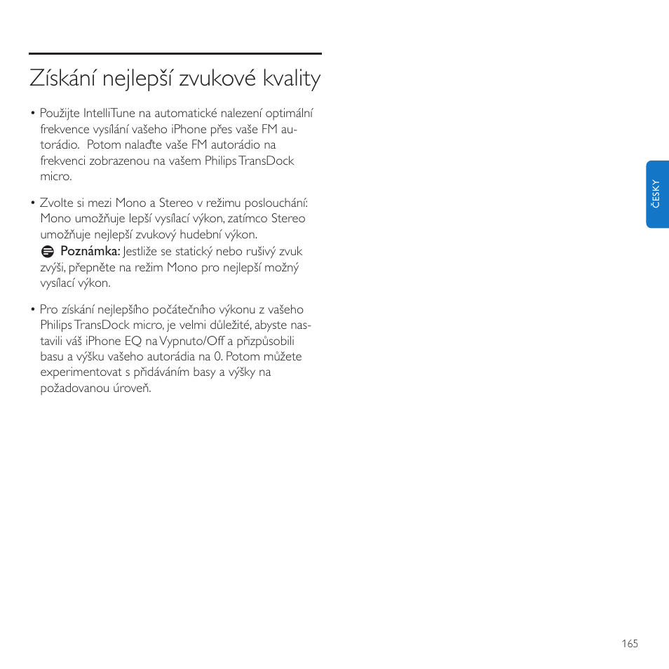 Získání nejlepší zvukové kvality | Philips TransDock micro User Manual | Page 165 / 212