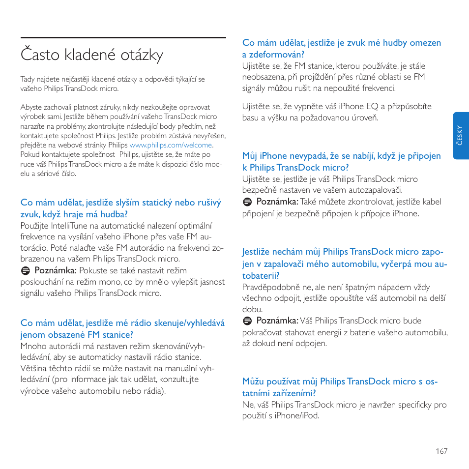 Často kladené otázky | Philips TransDock micro User Manual | Page 167 / 212