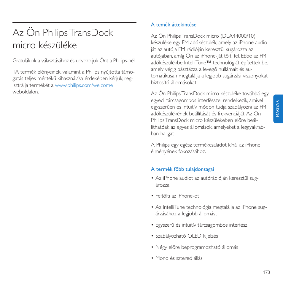 Az ön philipstransdock micro készüléke | Philips TransDock micro User Manual | Page 173 / 212