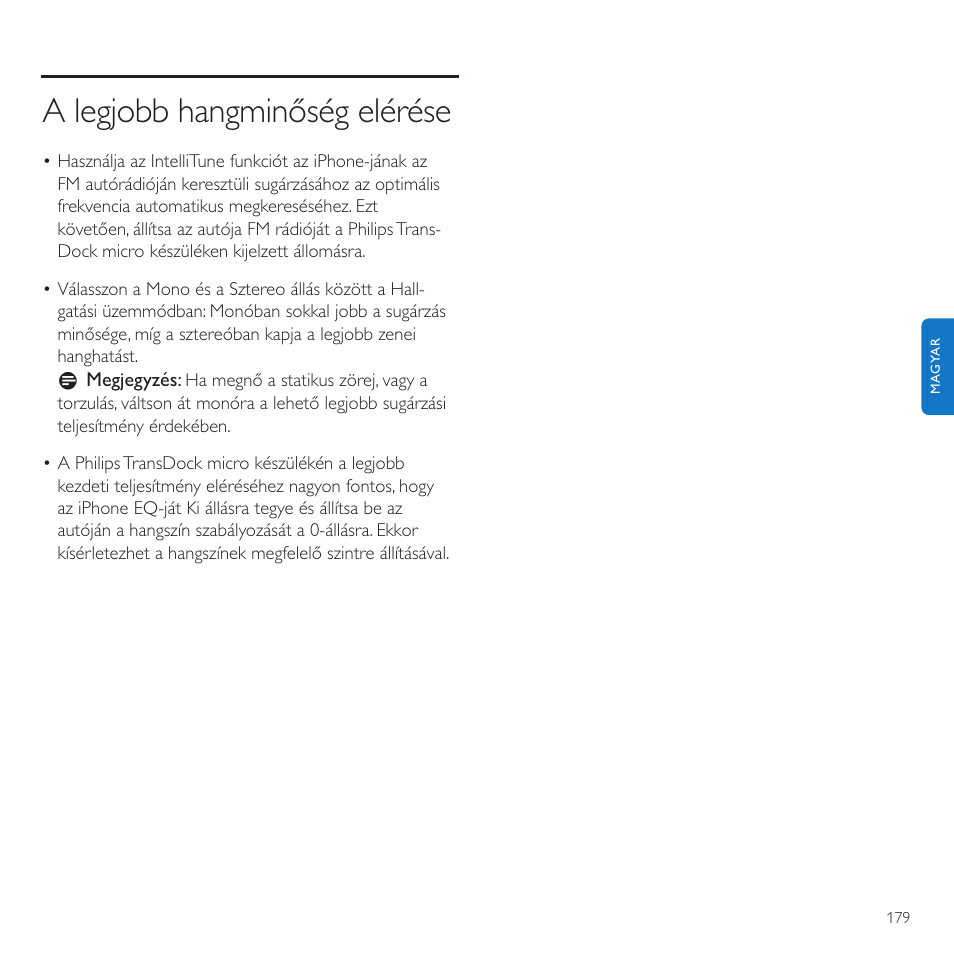 A legjobb hangminőség elérése | Philips TransDock micro User Manual | Page 179 / 212