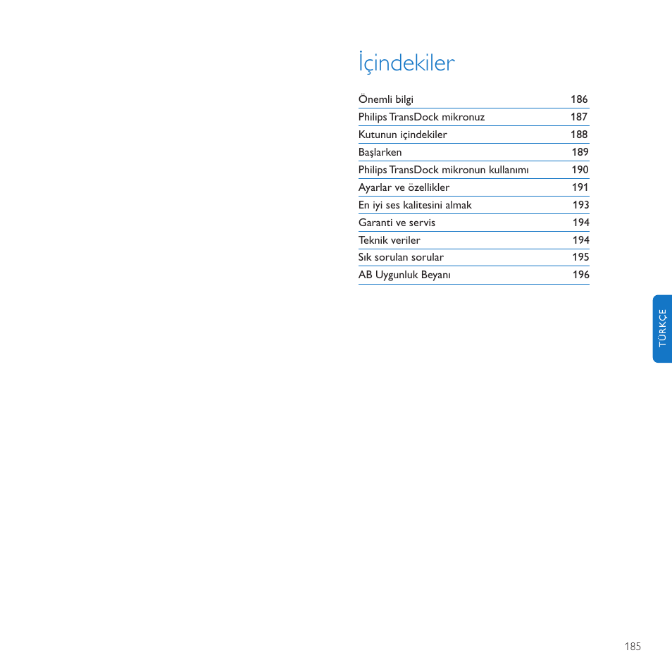 Içindekiler | Philips TransDock micro User Manual | Page 185 / 212