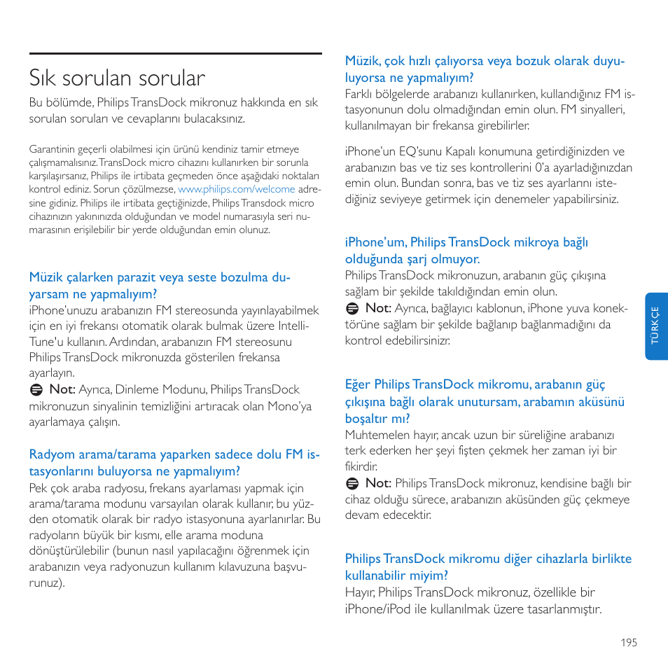 Sık sorulan sorular | Philips TransDock micro User Manual | Page 195 / 212
