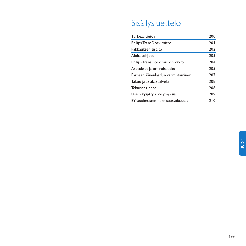 Sisällysluettelo | Philips TransDock micro User Manual | Page 199 / 212
