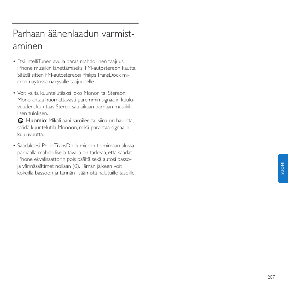 Parhaan äänenlaadun varmist- aminen | Philips TransDock micro User Manual | Page 207 / 212