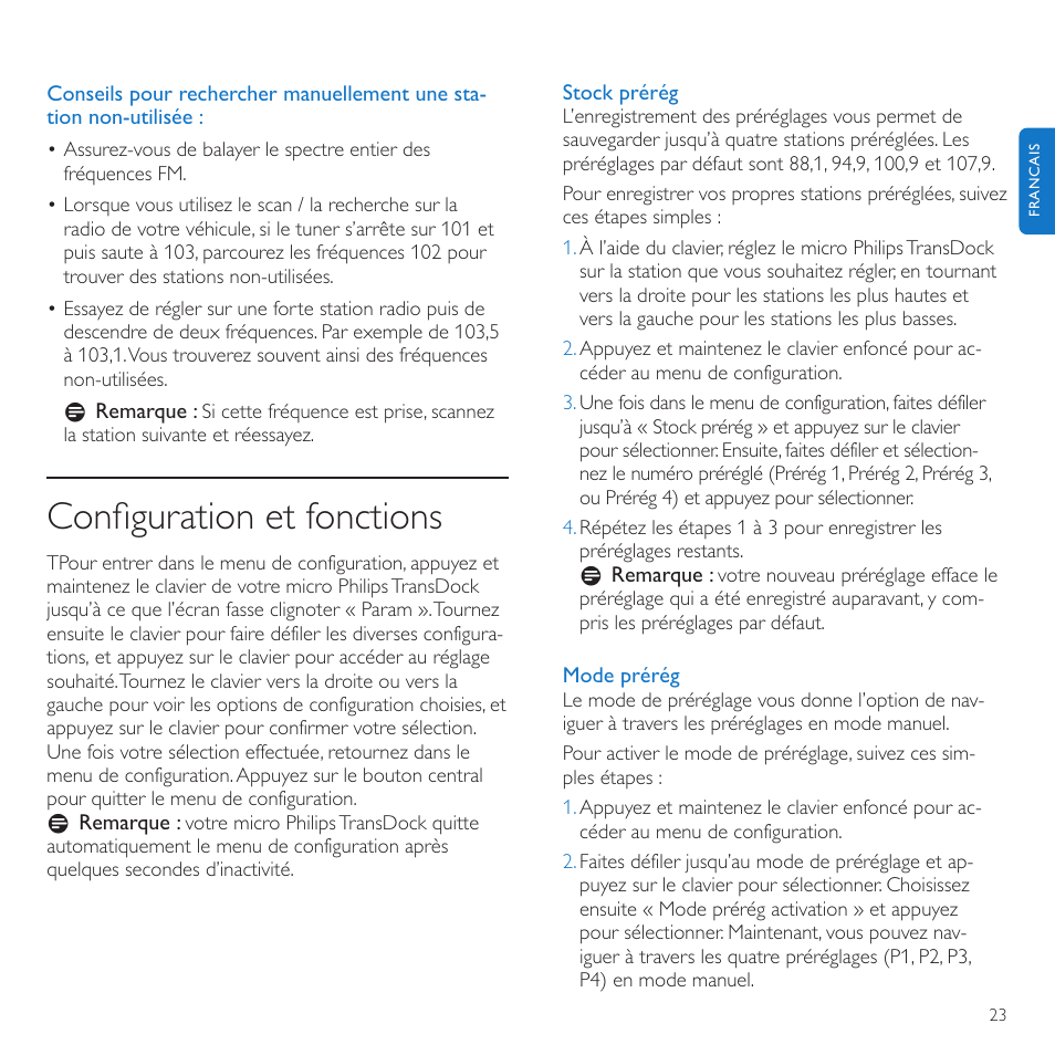 Conﬁguration et fonctions | Philips TransDock micro User Manual | Page 23 / 212