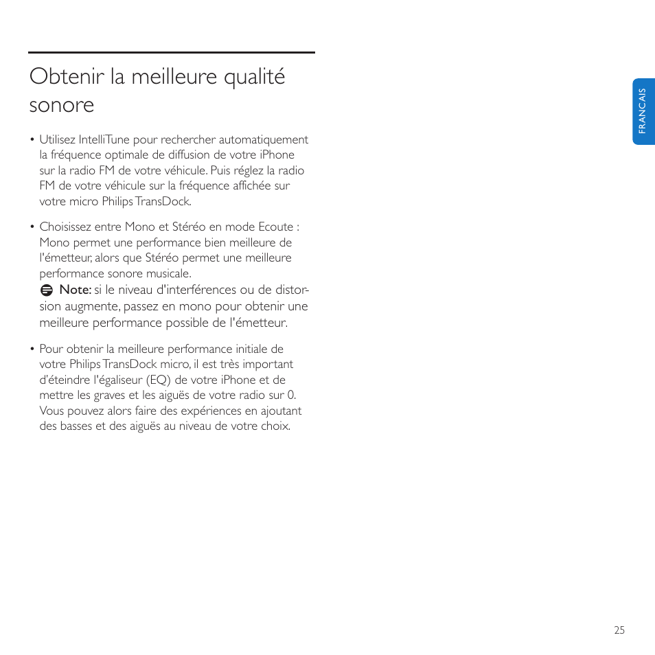 Obtenir la meilleure qualité sonore | Philips TransDock micro User Manual | Page 25 / 212