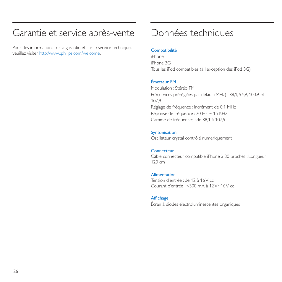 Garantie et service après-vente, Données techniques | Philips TransDock micro User Manual | Page 26 / 212