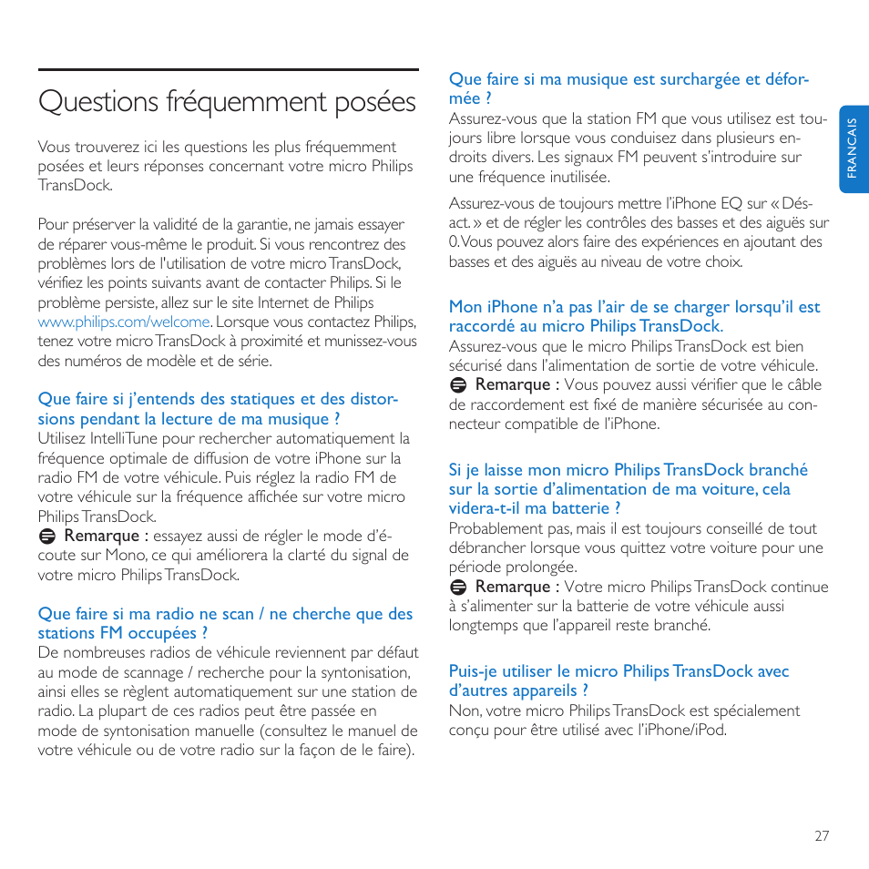 Questions fréquemment posées | Philips TransDock micro User Manual | Page 27 / 212