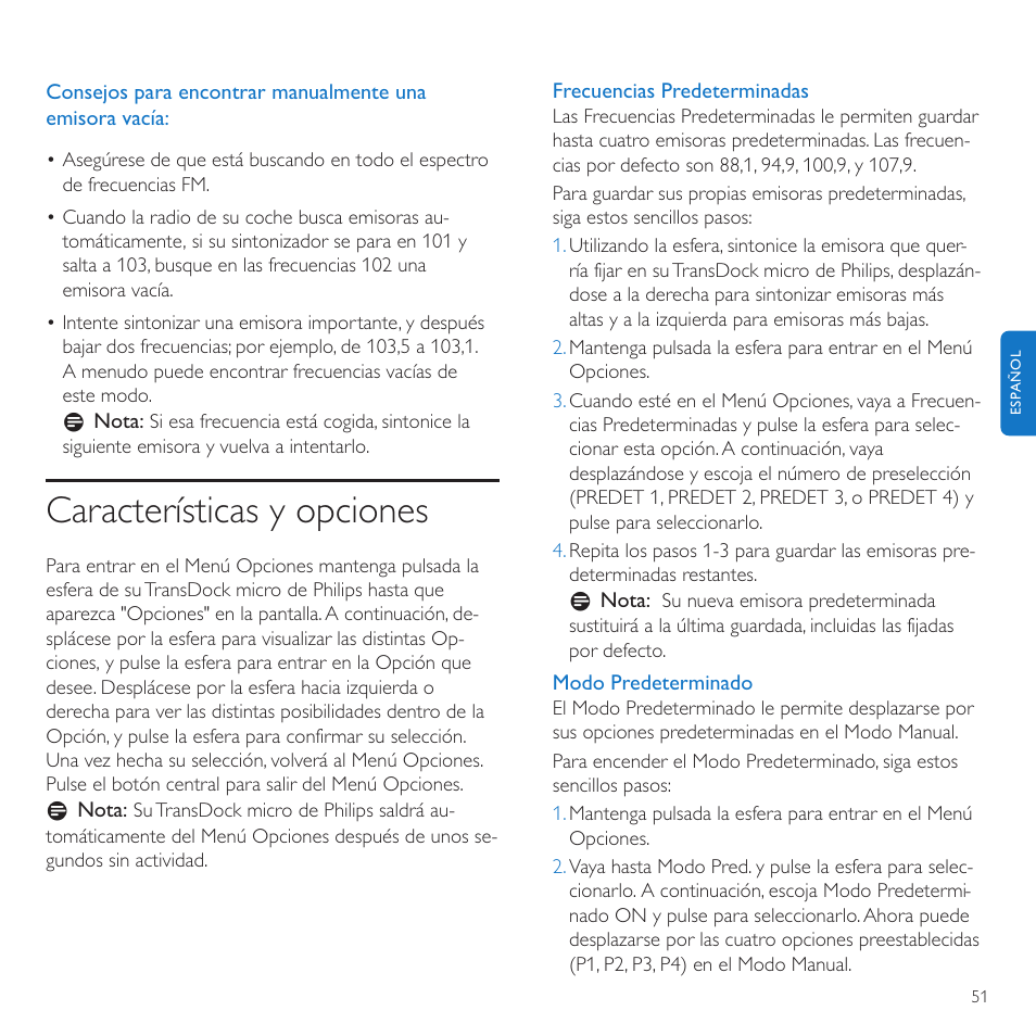 Características y opciones | Philips TransDock micro User Manual | Page 51 / 212