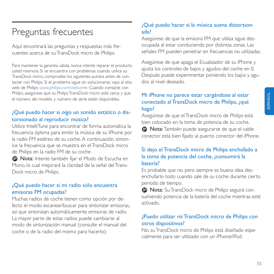 Preguntas frecuentes | Philips TransDock micro User Manual | Page 55 / 212