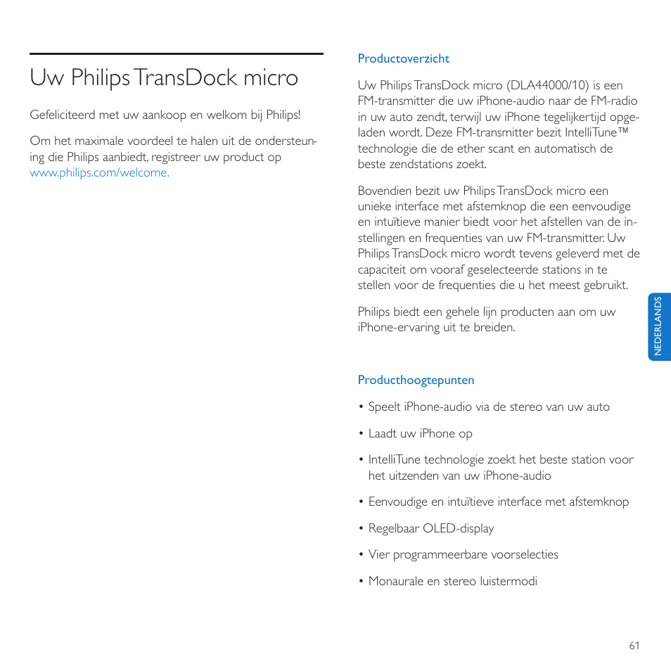 Uw philipstransdock micro | Philips TransDock micro User Manual | Page 61 / 212