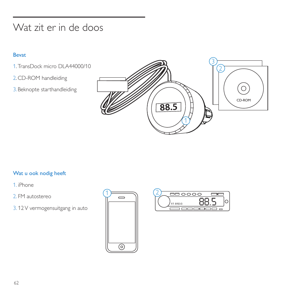 Wat zit er in de doos | Philips TransDock micro User Manual | Page 62 / 212