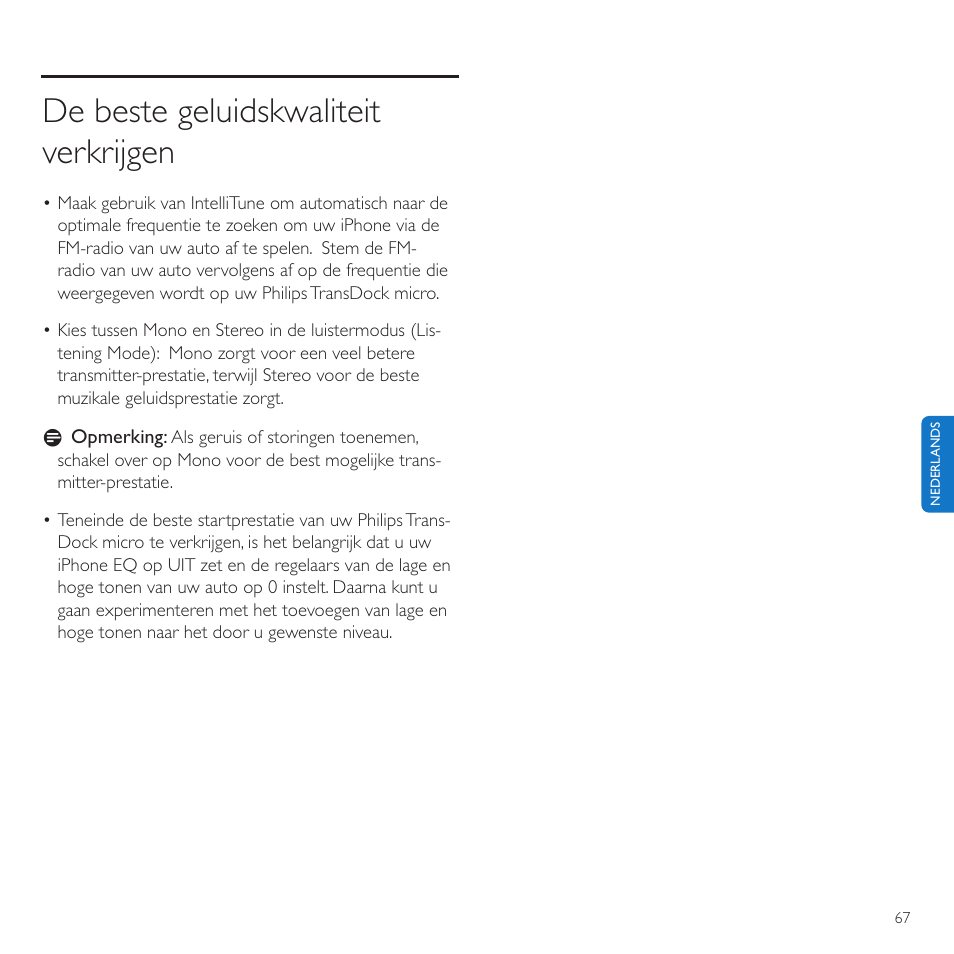 De beste geluidskwaliteit verkrijgen | Philips TransDock micro User Manual | Page 67 / 212