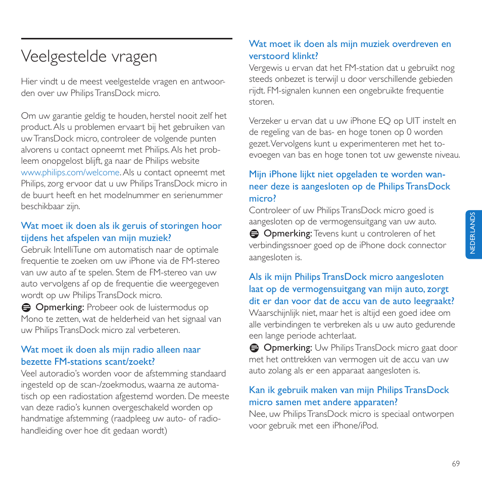 Veelgestelde vragen | Philips TransDock micro User Manual | Page 69 / 212