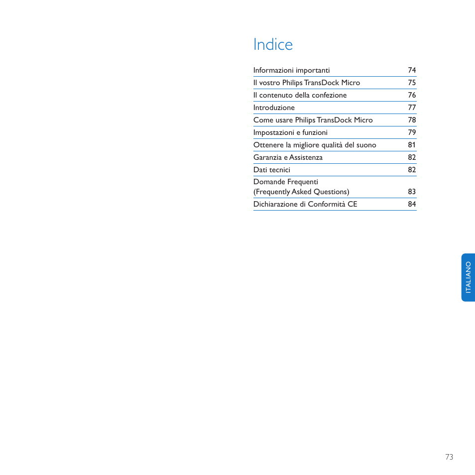 Indice | Philips TransDock micro User Manual | Page 73 / 212