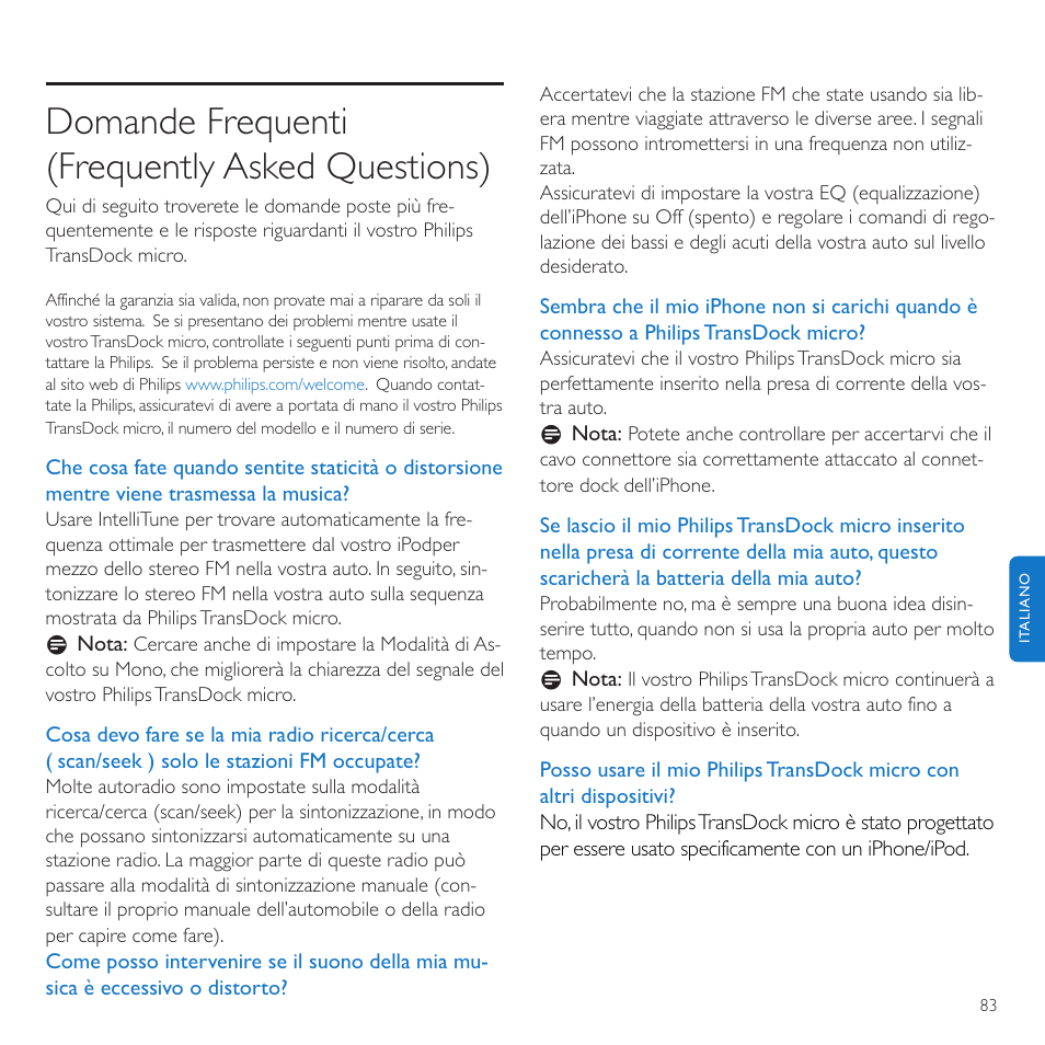 Domande frequenti (frequently asked questions) | Philips TransDock micro User Manual | Page 83 / 212