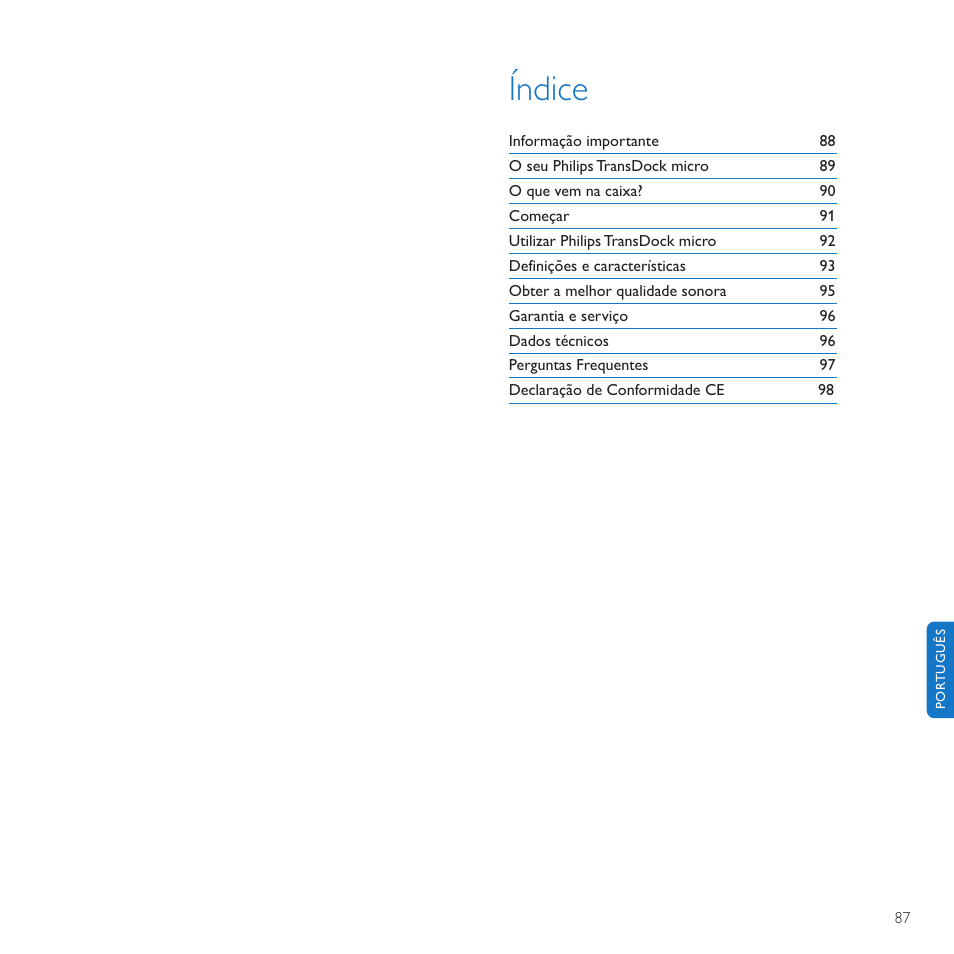 Índice | Philips TransDock micro User Manual | Page 87 / 212