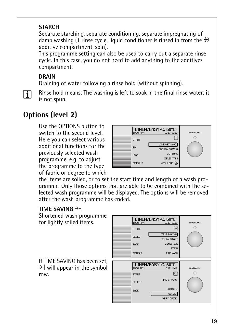 Options (level 2), Shortened wash programme for lightly soiled items | AEG REGINA 1850 User Manual | Page 19 / 68