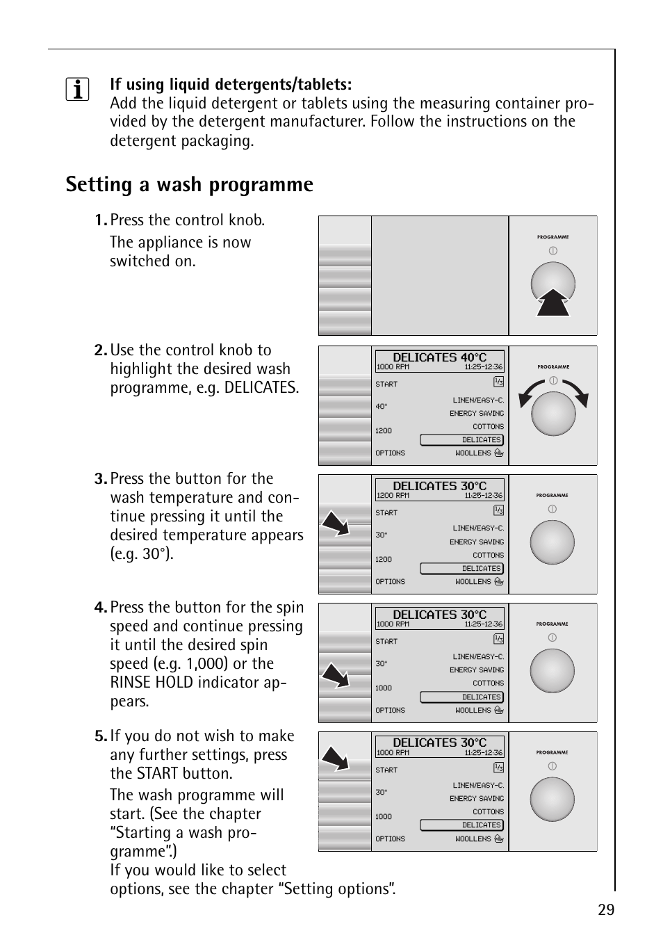 Setting a wash programme | AEG REGINA 1850 User Manual | Page 29 / 68