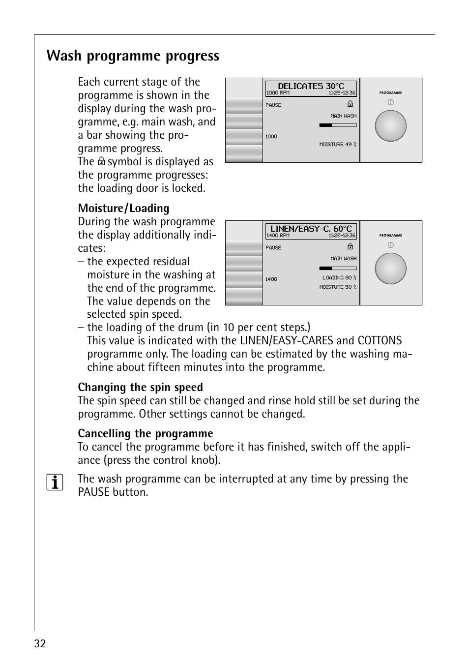 Wash programme progress | AEG REGINA 1850 User Manual | Page 32 / 68