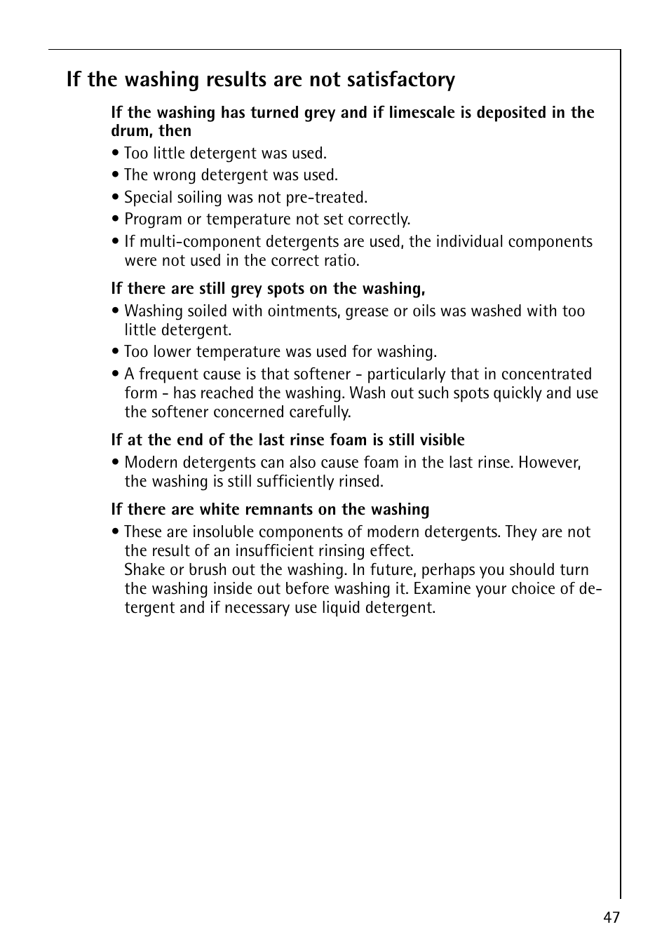 If the washing results are not satisfactory | AEG REGINA 1850 User Manual | Page 47 / 68
