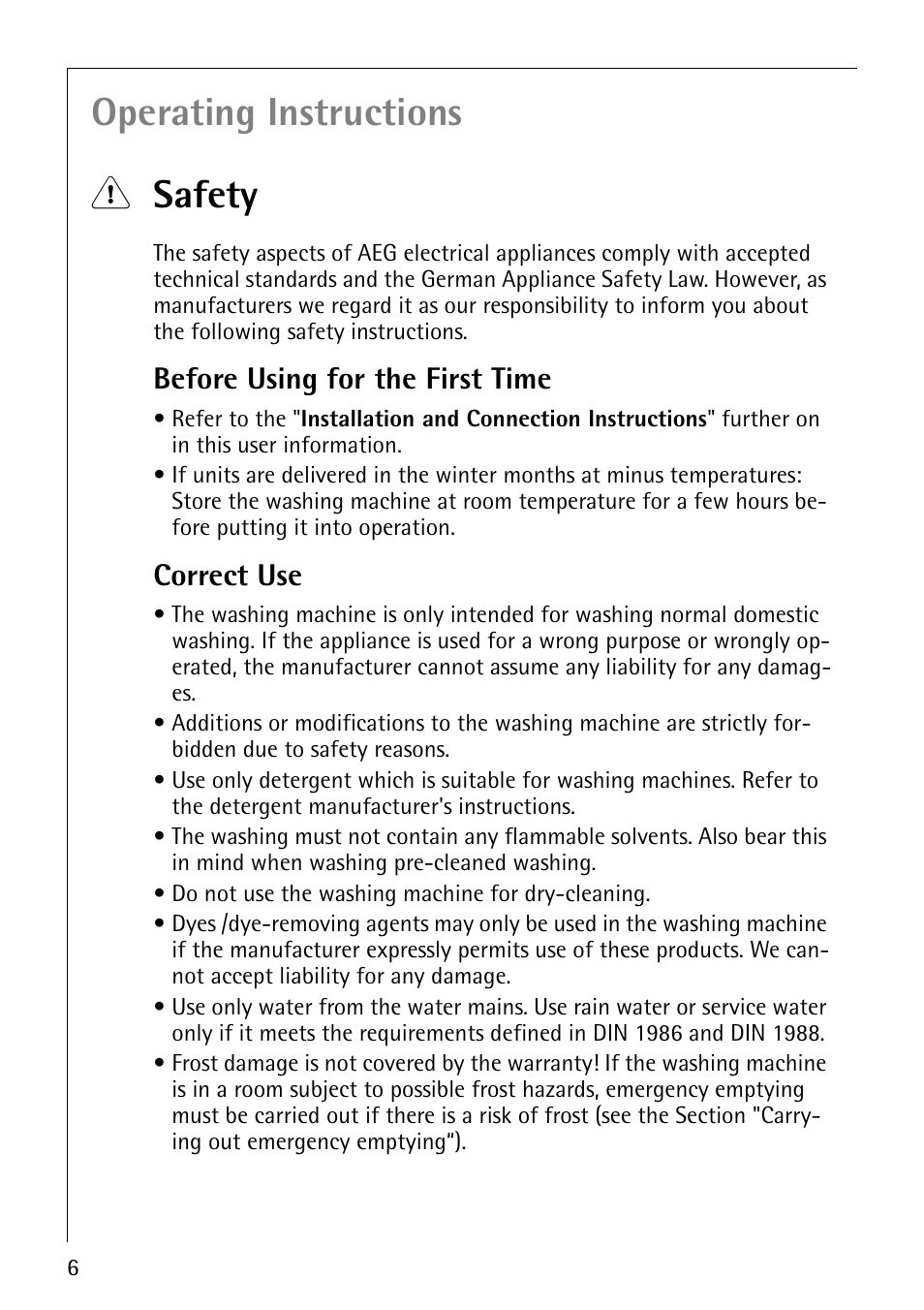 Operating instructions 1 safety, Before using for the first time, Correct use | AEG REGINA 1850 User Manual | Page 6 / 68