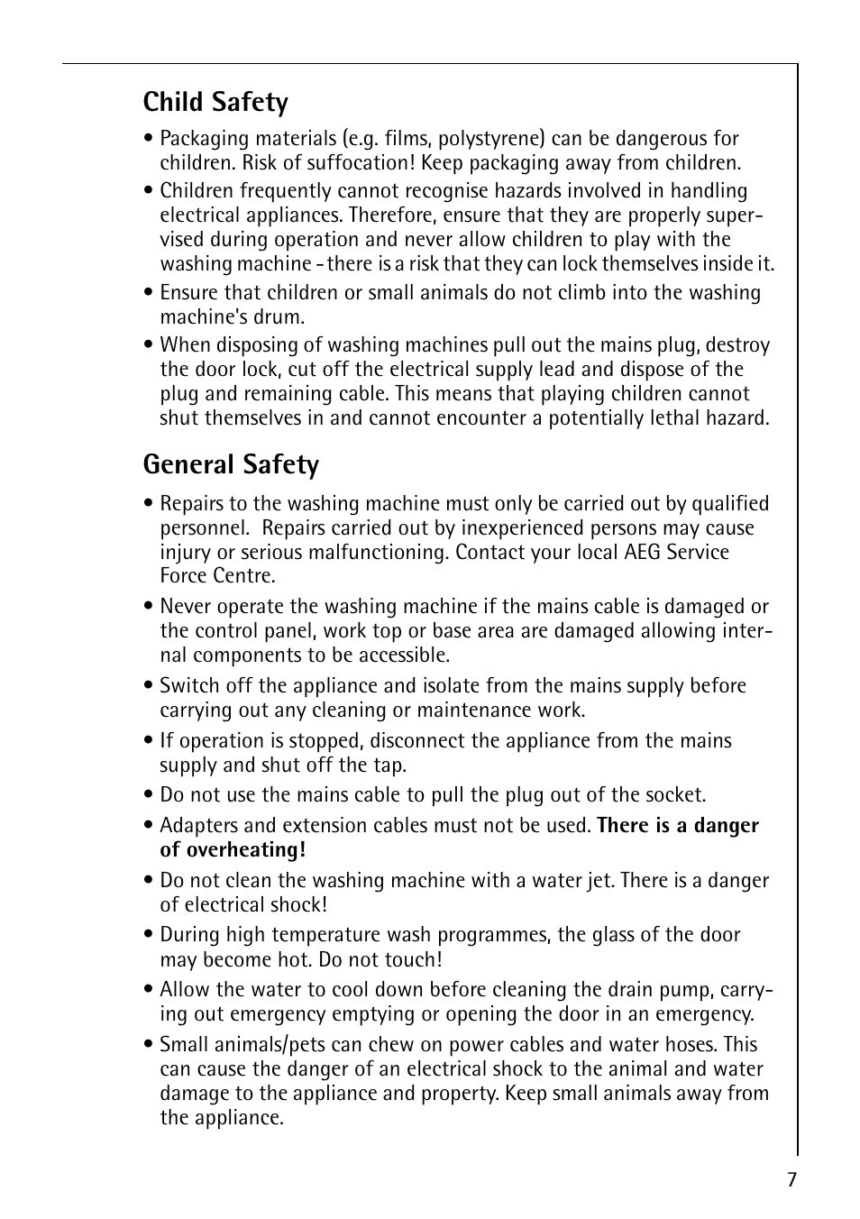 Child safety, General safety | AEG REGINA 1850 User Manual | Page 7 / 68