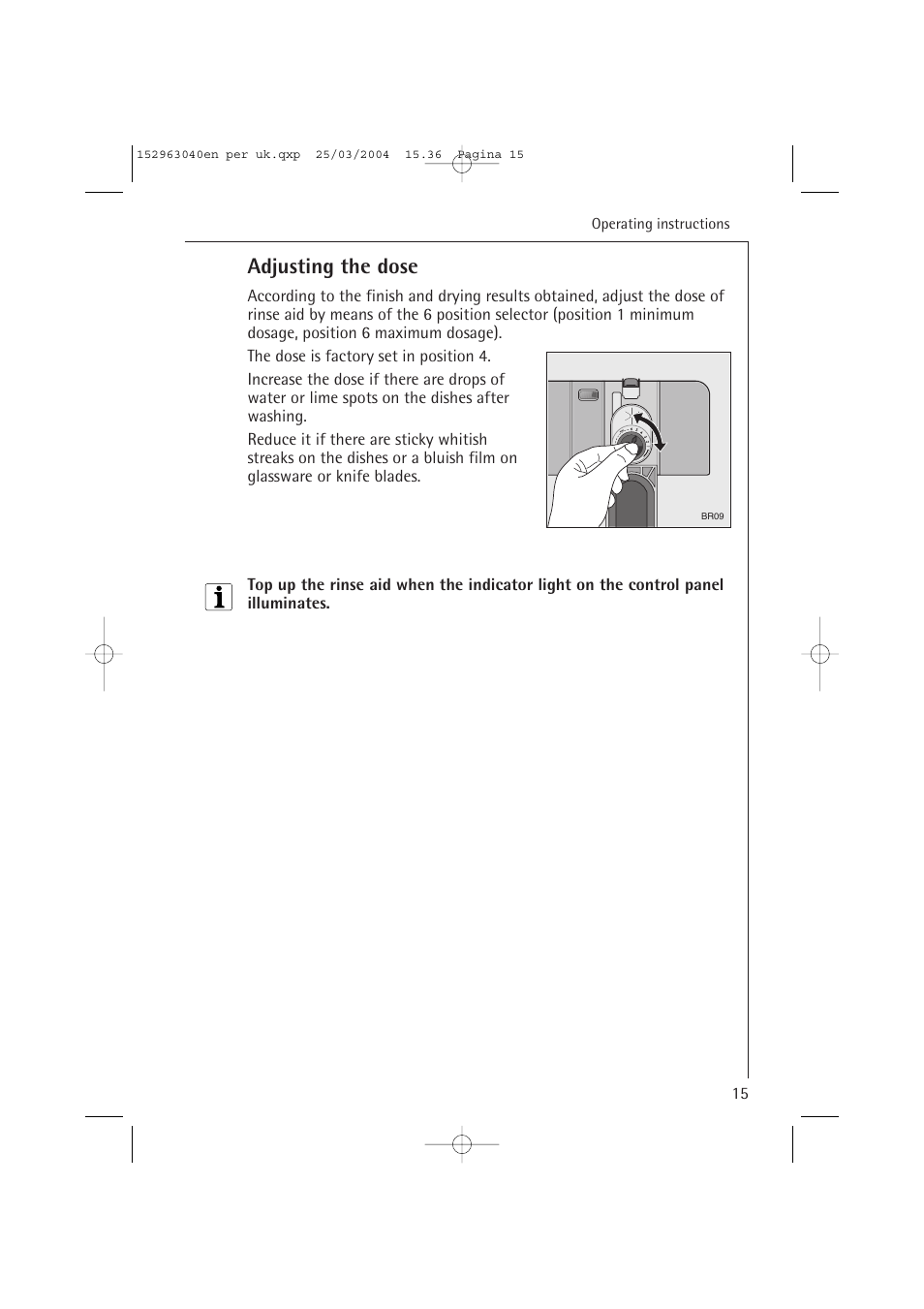 Adjusting the dose | AEG FAVORIT 64070 VIL User Manual | Page 15 / 48