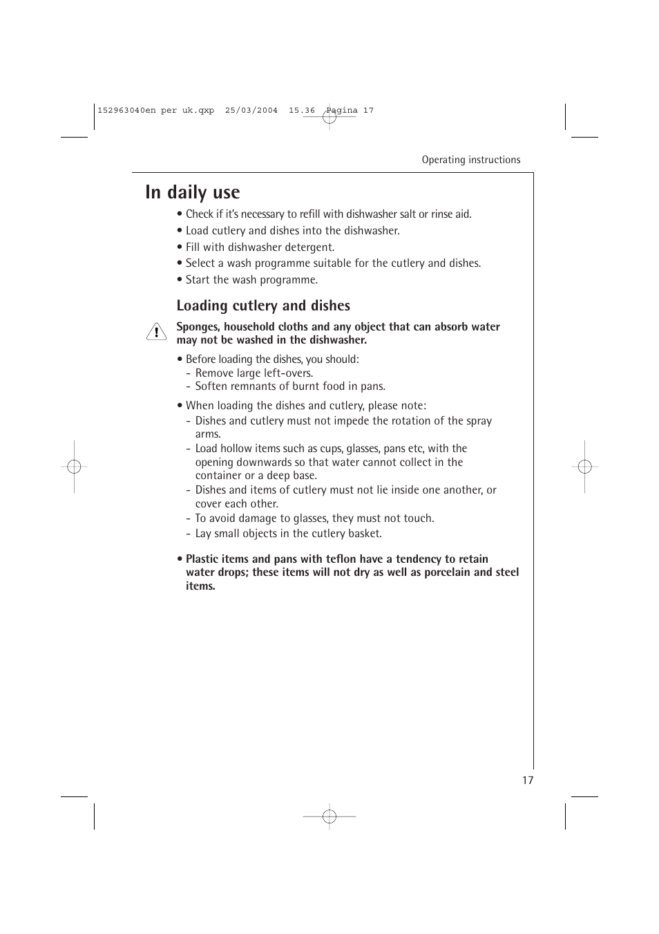 Loading cutlery and dishes | AEG FAVORIT 64070 VIL User Manual | Page 17 / 48