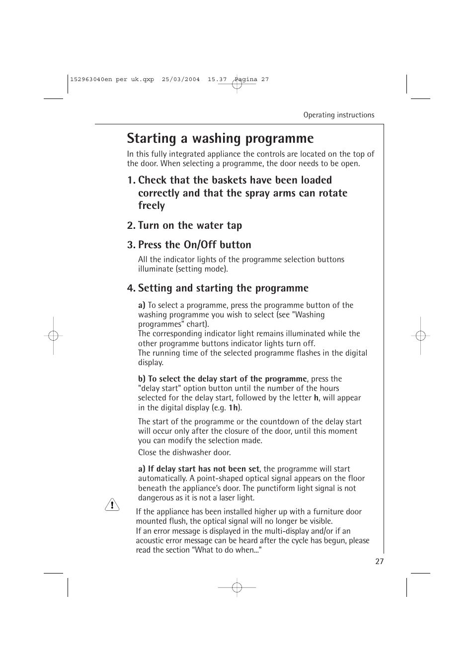 Starting a washing programme | AEG FAVORIT 64070 VIL User Manual | Page 27 / 48