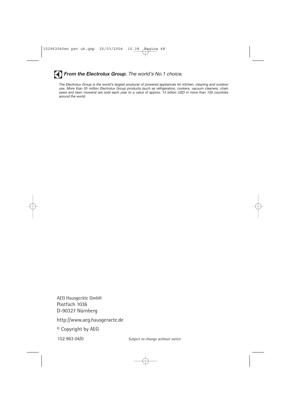 AEG FAVORIT 64070 VIL User Manual | Page 48 / 48