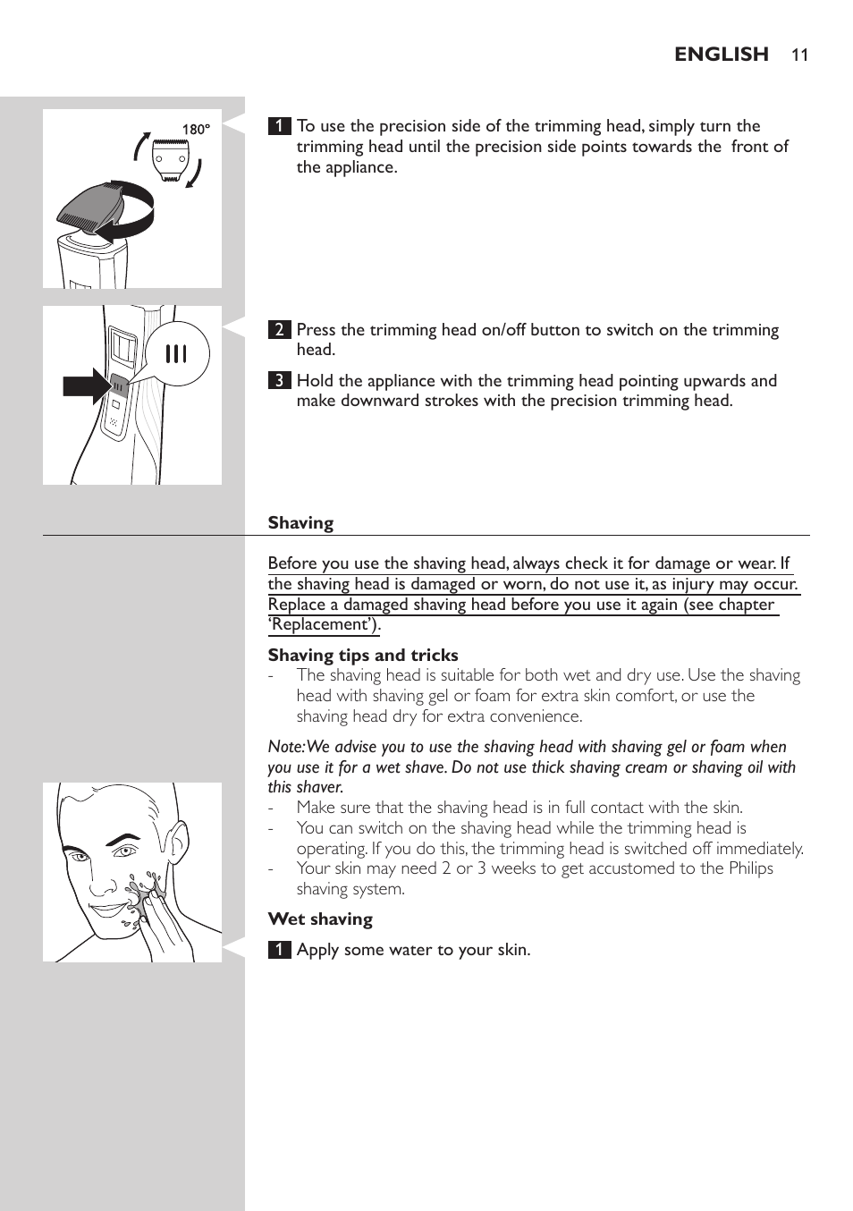 Philips StyleShaver Perfilador y afeitadora resistente al agua User Manual | Page 11 / 182