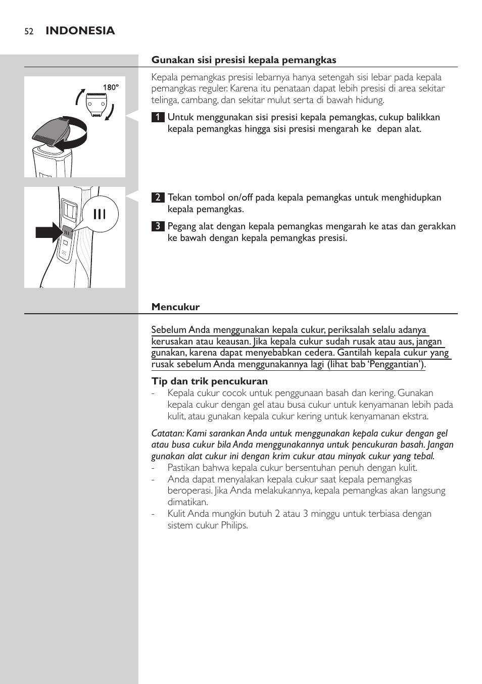 Philips StyleShaver Perfilador y afeitadora resistente al agua User Manual | Page 52 / 182