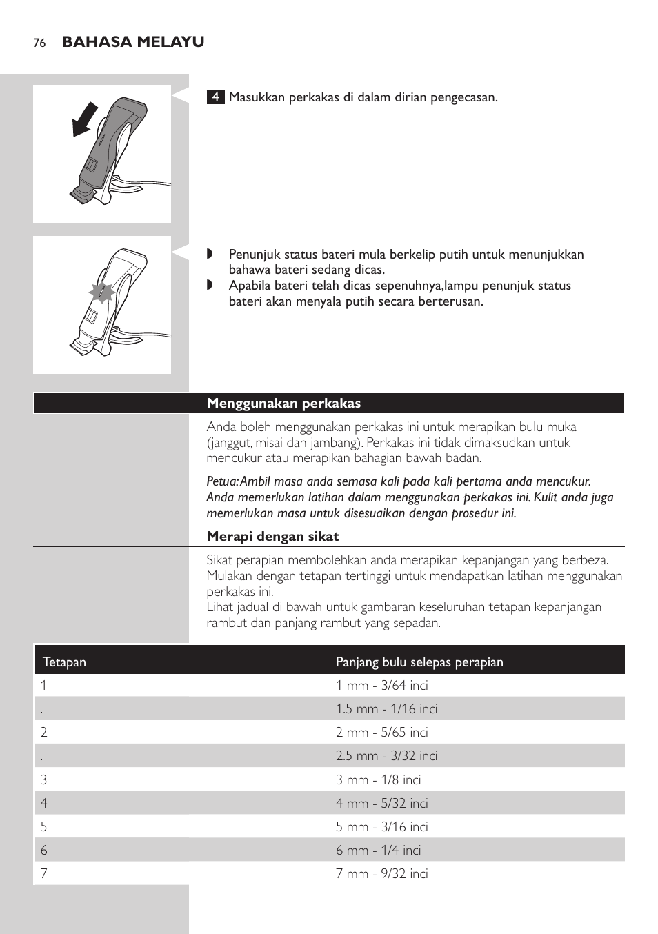 Philips StyleShaver Perfilador y afeitadora resistente al agua User Manual | Page 76 / 182