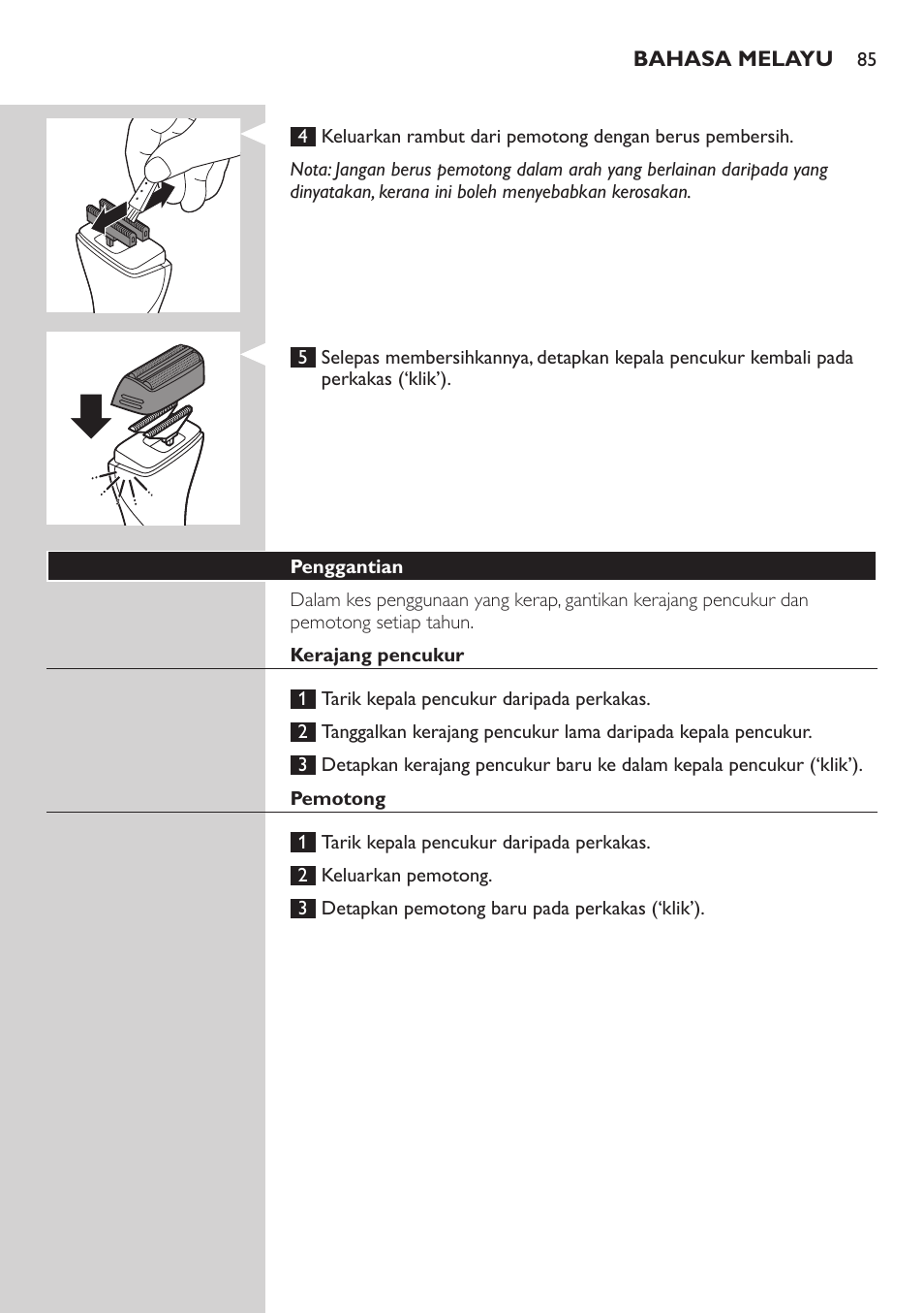 Philips StyleShaver Perfilador y afeitadora resistente al agua User Manual | Page 85 / 182