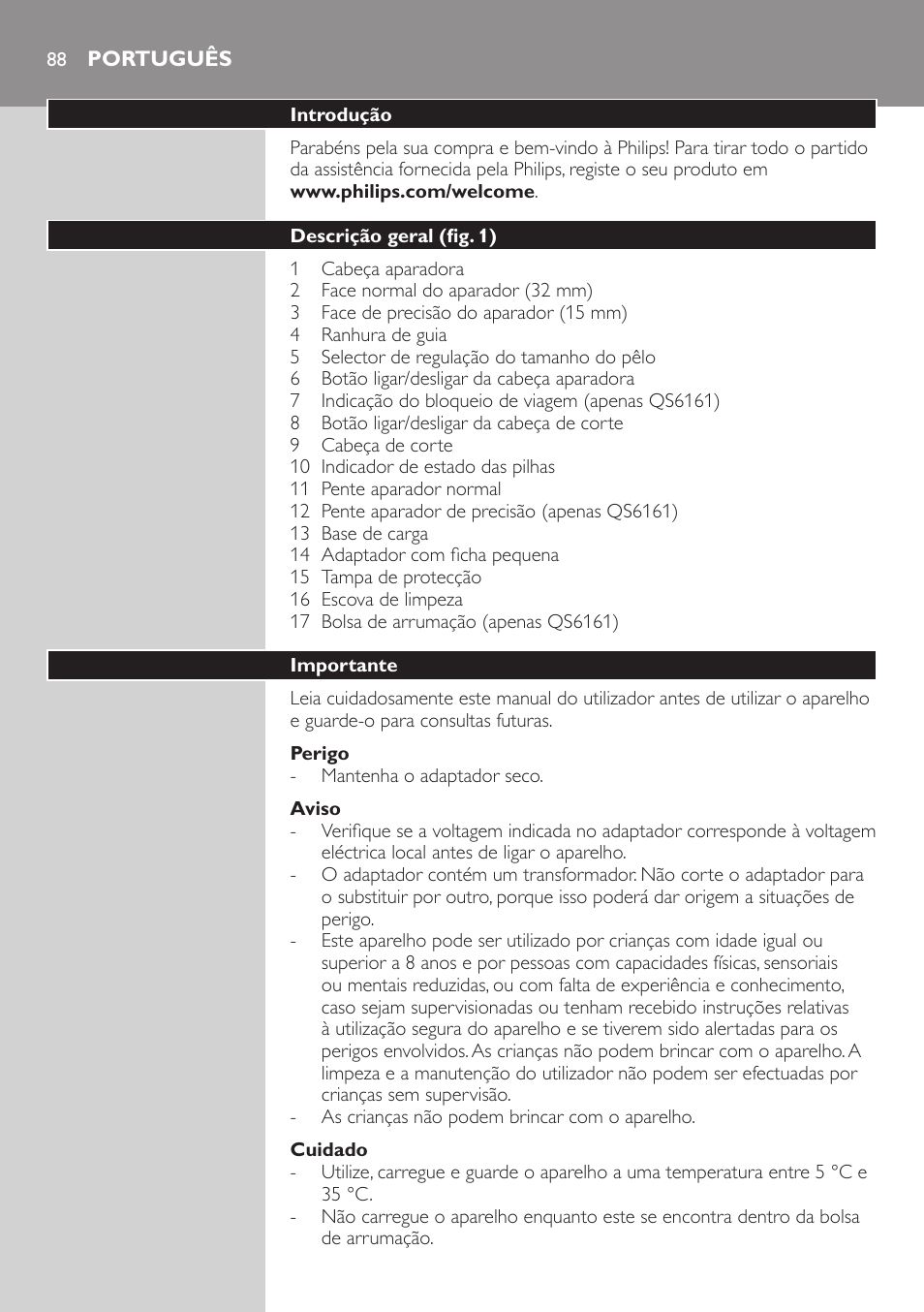 Português | Philips StyleShaver Perfilador y afeitadora resistente al agua User Manual | Page 88 / 182