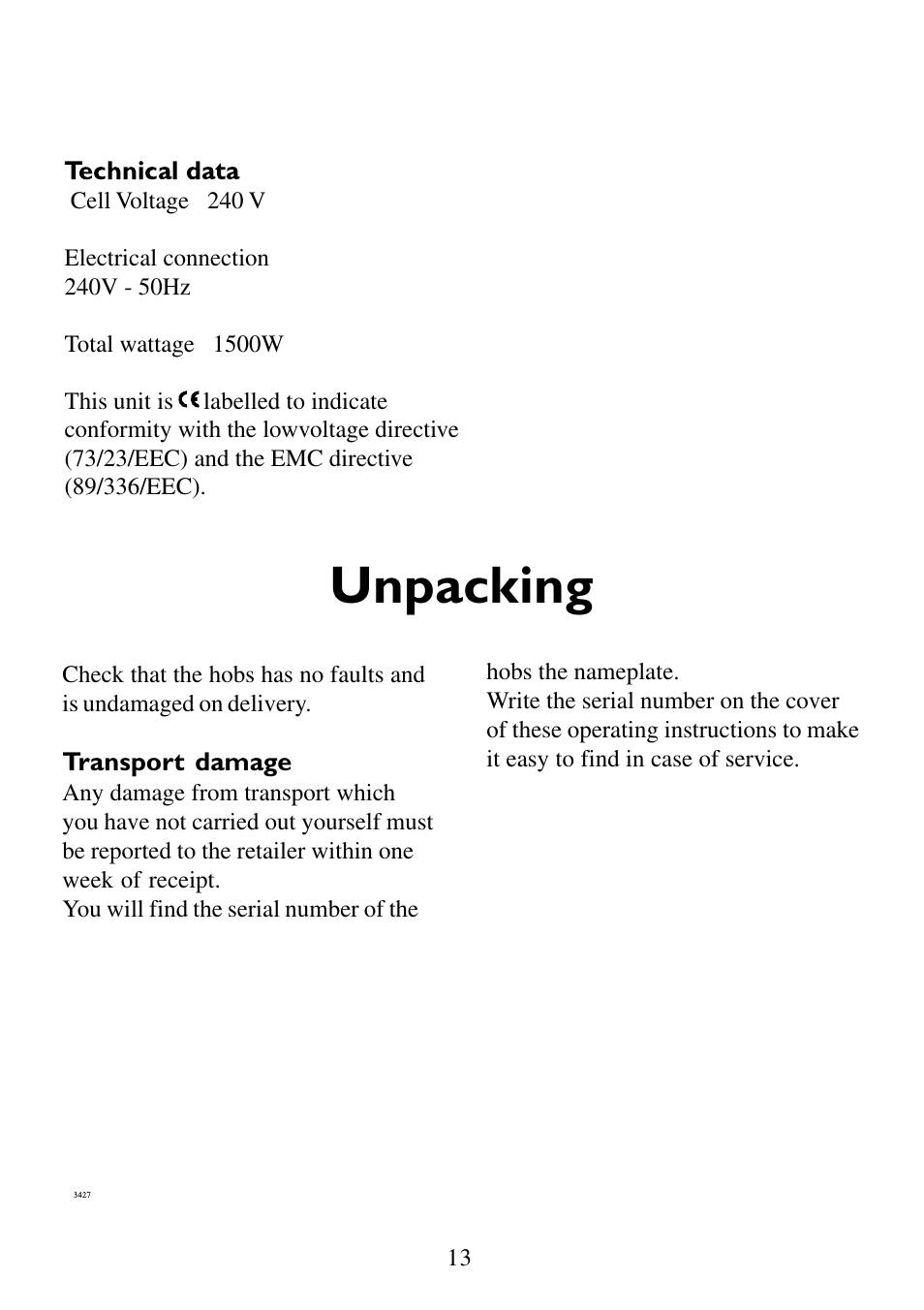 Unpacking | AEG 231GR-M User Manual | Page 13 / 16