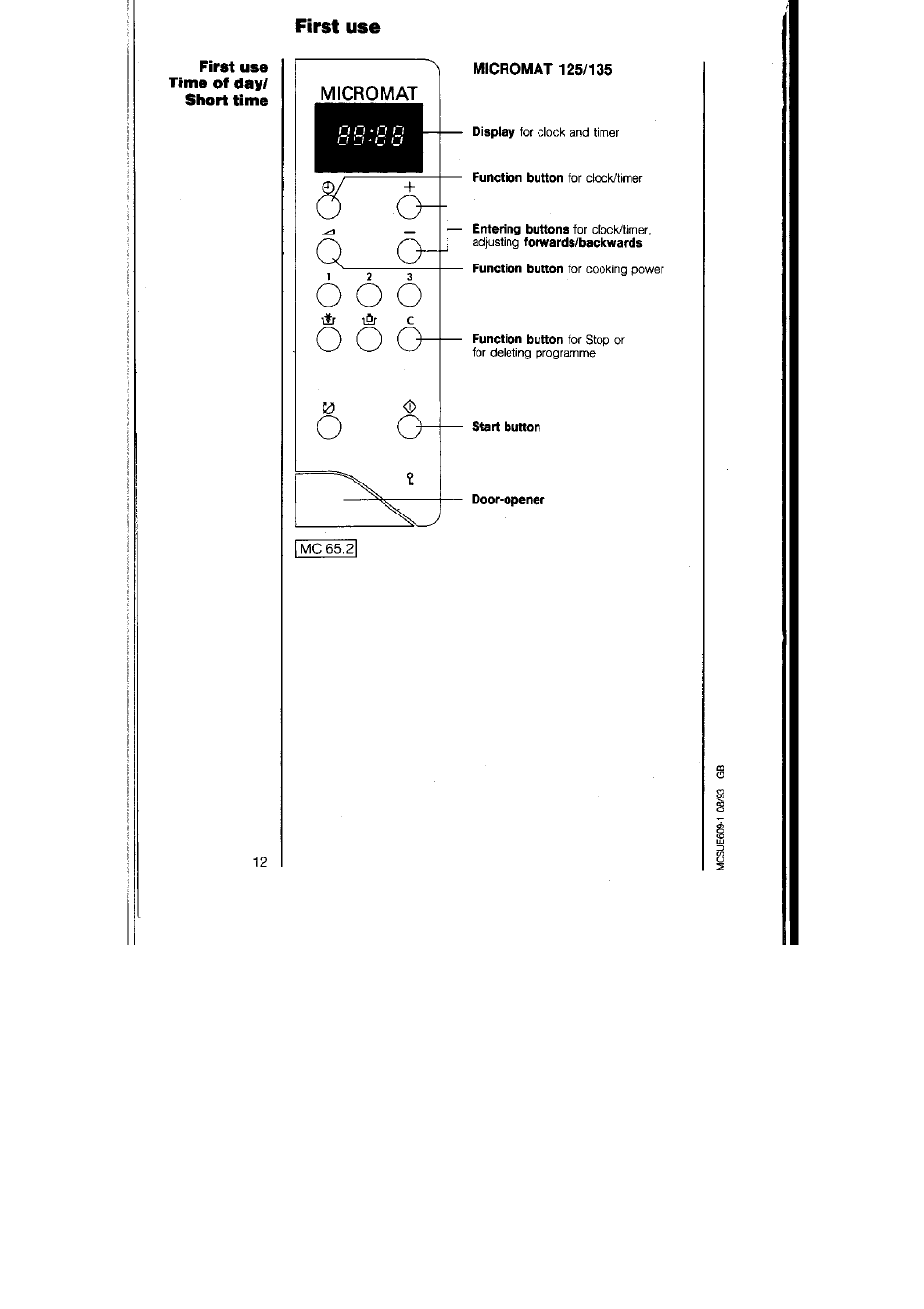 First use time of day/ short time, Micromat, Q_ _ a | AEG MICROMAT 125 User Manual | Page 12 / 36
